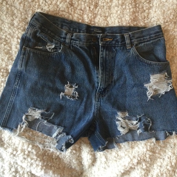 Thrifted High Waisted Distressed Shorts - Picture 1 of 2